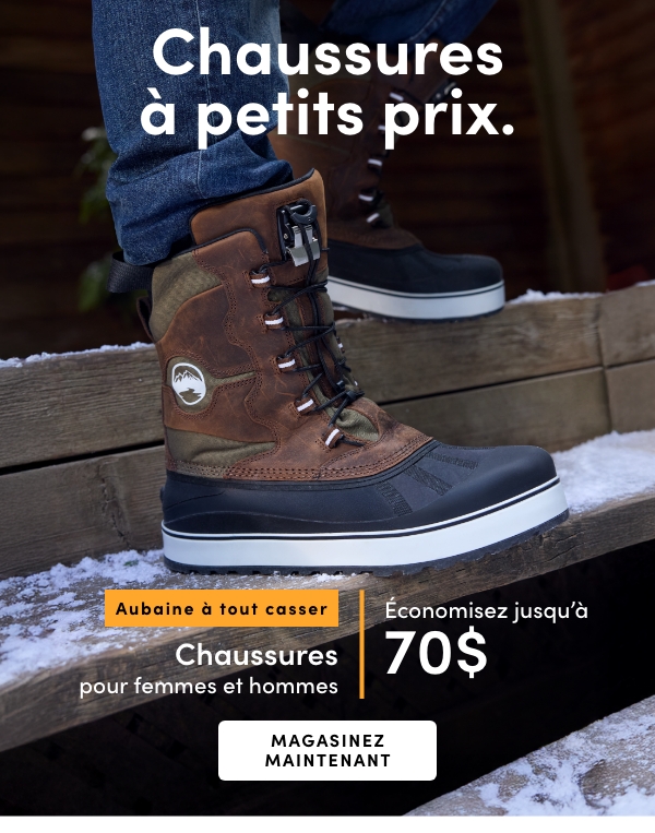 Aubaine à Tout Casser Chaussures pour femmes et hommes économisez jusqu'à 70 $